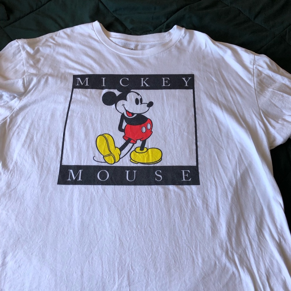 Disney White & Black Mickey Mouse Logo Tee